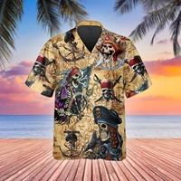 summer mens shirt cartoon pineapple skull print hawaiian mens shirt funny street punk lapel short sleeve top mens clothing
