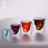 double layered transparent skull head coffee mug water cups crystal glass cup whiskey wine and beer wine glass creative gift