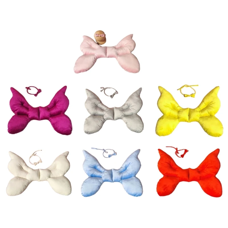 

Newborn Photography Props Boys Girls Butterfly-shape Posing Pillow with Headband Newborn Photoshoot set Posing Aid A2UB