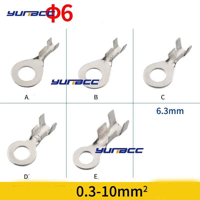 

50PCs 6mm battery terminal ring grounding lug copper wire lug O-shaped open nose 431-6 ABCDE
