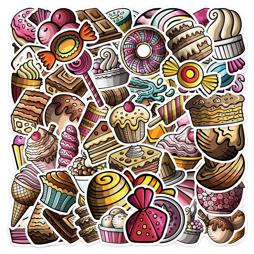 

10/30/50PCS New Dessert Cartoon Personality Creative Computer Water Cup Car Phone Chair Decoration Waterproof Sticker Wholesale