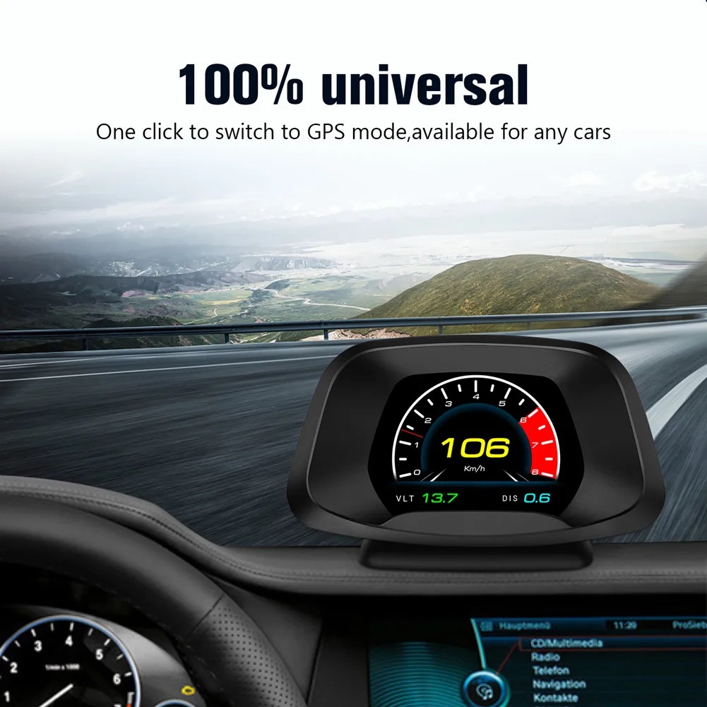 

P19 Car HUD OBD2 GPS Smart Speedometer Security Alarm Water Oil Temp Overspeed R Auto Electronics Shift Reminder Water Temp KM/H