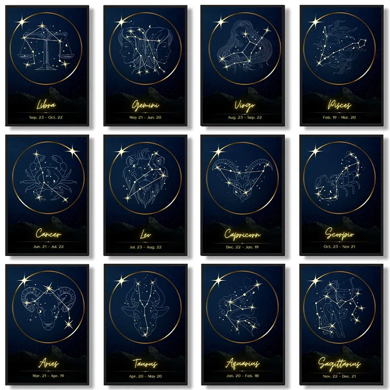 Плакат c созвездиями Capricorn Водолей рыбы Gemini Leo Virgo весы Скорпион Стрелец Картина на