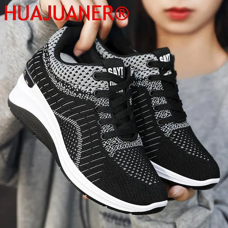 

HUAJUANER Shoes Women Sneakers New Shoes Platform ShoesInside High Tide Shoes Breathable Thick Sole Sports Shoes Woman Trainers