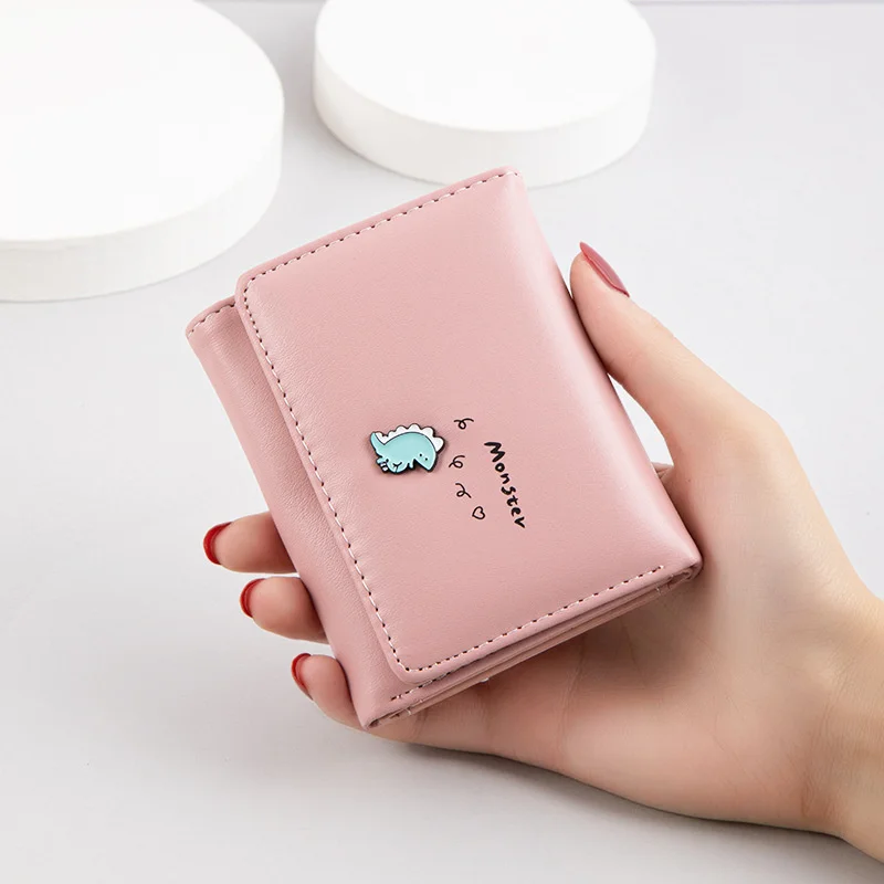 Wallet female short 2021 new Korean buckle three fold Student Wallet cartoon cute small fresh zero wallet