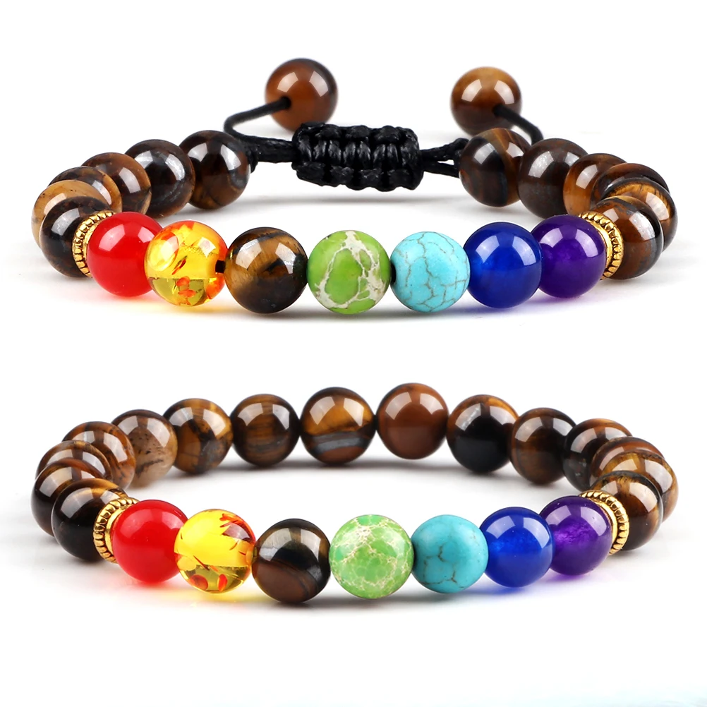 Классические мужские браслеты 7 чакр 8 мм Искусственная черная лава рейки Женская