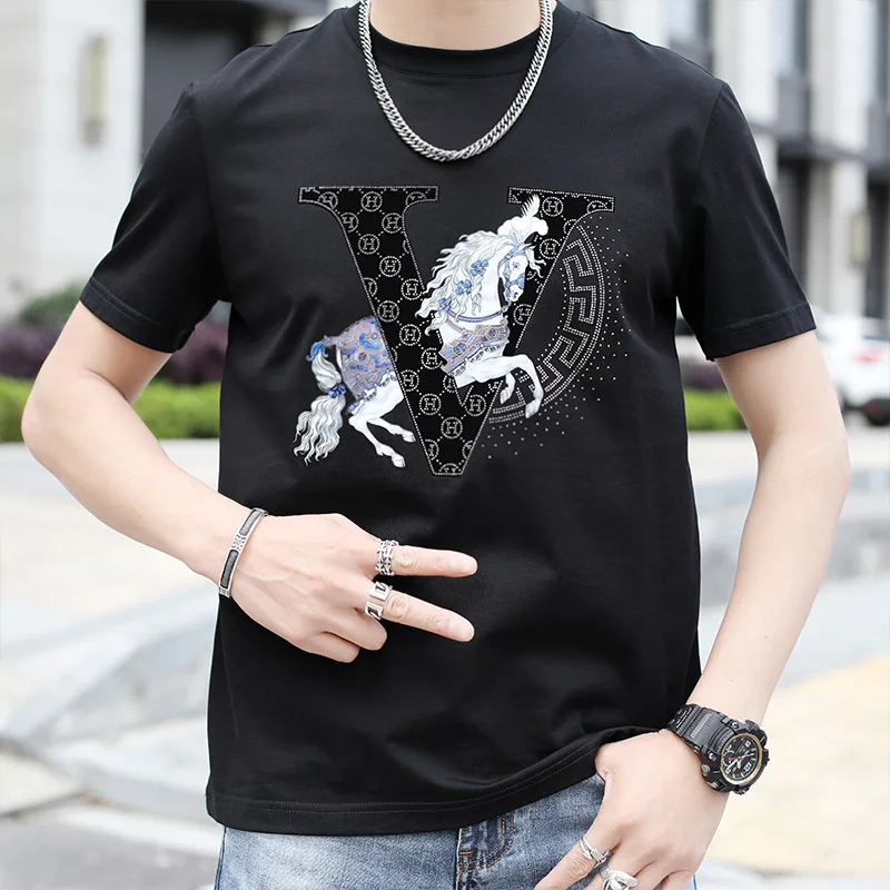 

men's round neck T-shirt Korean version of casual printed short-sleeved T-shirt male pegasus pattern generation harajuku shirt