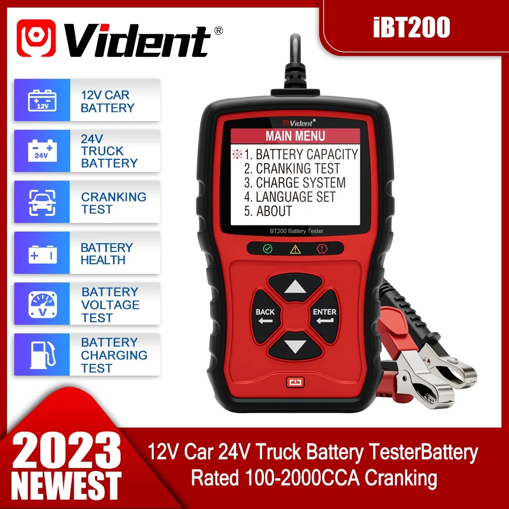 

VIDENT iBT200 12V 24V Car Battery Tester 100-2000 CCA Battery System Detect Auto Battery Analyzer Car Battery Tool PK KW208