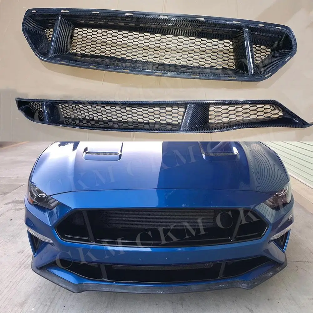 

Carbon Fiber Car Front Bumper Mesh Grille Grills Real Carbon Fiber for Ford Mustang 2018 UP Car Styling