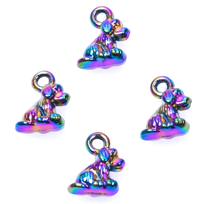 

10PCS Alloy Cute Lucky Dog Charms Pendant Accessory Rainbow Color For Jewelry Making Necklace Earring Metal Bulk Wholesale