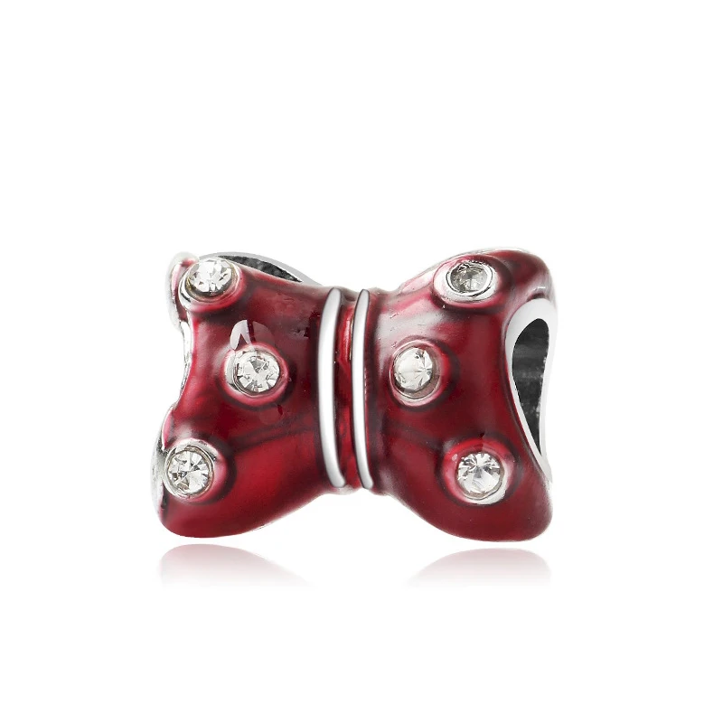 

Clear CZ Polka Dots Red Enamel Minnie Bow Beads for Jewelry Making DIY Drop Oil Charms Bracelet Women Bangles Accessories Disney