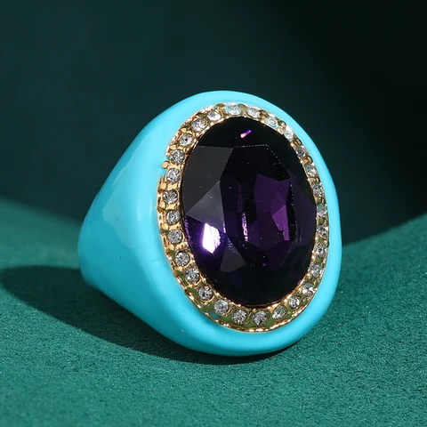 Синие эмалированные кольца STALAIT с кристаллами