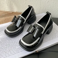 2022 new fashion women bow knot pumps female office loafers ladies platform womens pu leather shoes woman slip on footwear