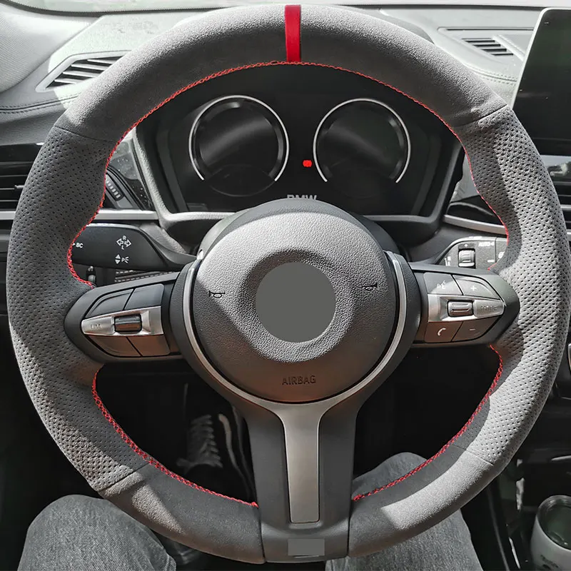 

For BMW M Sport F30 F32 F34 F20 F22 M140i M235i F10 F12 F39 F15 F16 F25 F26 M50d Car Steering Wheel Cover Suede Leather Trim