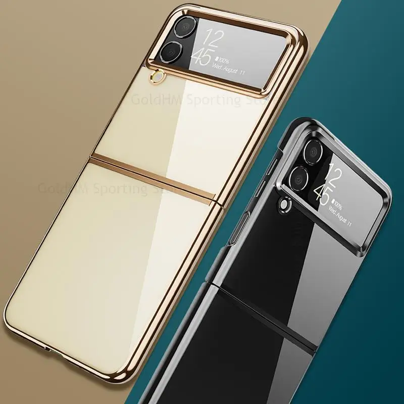 

HD Transparent Plating Phone Case For Samsung Z Flip4 5G Hard PC Protective Cover For Galaxy Z Flip3 4 5G Ultra Slim Phone Cover