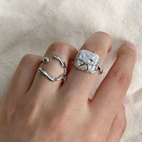 silver color hollow out irregular rings women girls punk geometric finger ring opening ring fashion charm party jewelry set gift