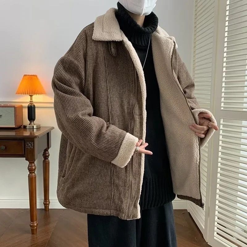 Winter Jacket Men Warm Fashion Retro Thicken Jacket Men Streetwear Korean Loose Thick Short Coat Mens Lamb Fur Jackets M-2XL