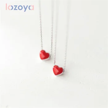 LOZOYA Necklace For Women 925 Sterling Silver Fine Red Heart Pendant Halskette Luxury Jewelry Wedding Gift Short Clavicle Chain 1