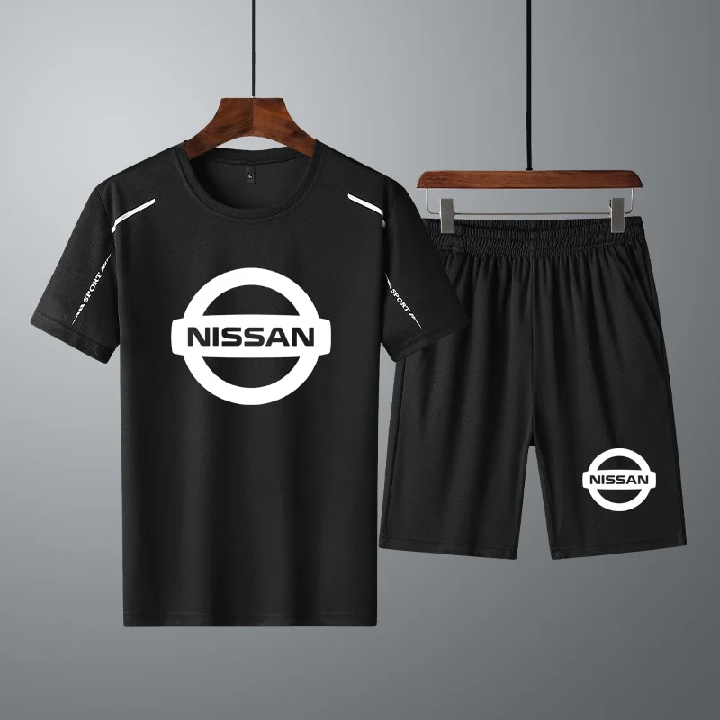 

High quality Summer Men's Casual Short Sets NISSAN Car Logo printing Cotton Short sleeve Men's T-shirt+shorts 2Pcs suit