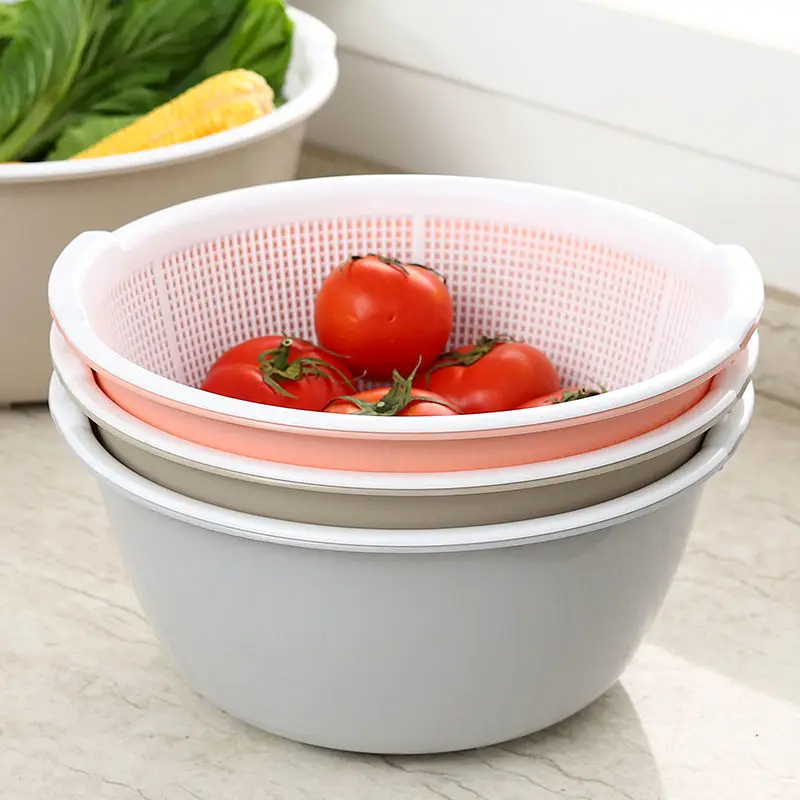 Умывальник из пищевого пластика для фруктов овощей двухслойная сливная корзина