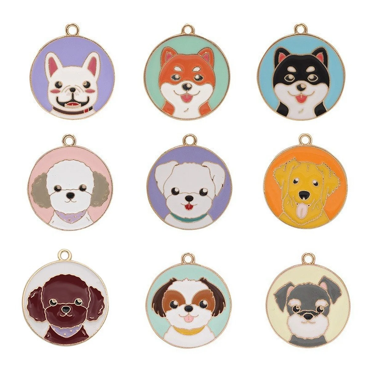 

10 Round Card Cartoon Golden Retriever Series Diy Pet Tag Accessories Key Chain Pendant Alloy Pendant Wholesale Production