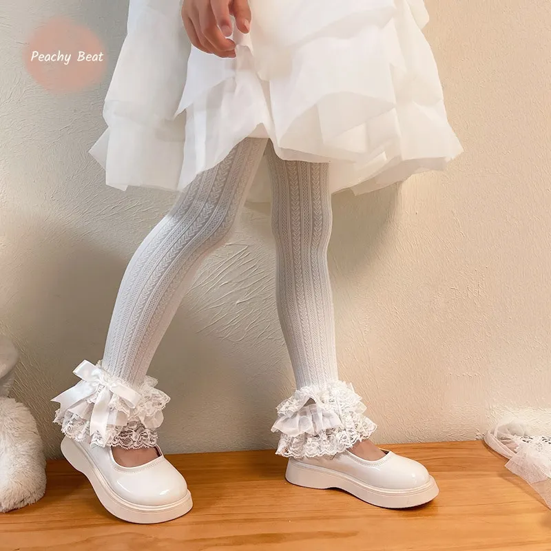 Детские хлопковые леггинсы с кружевом и бантом на возраст 12-12 лет