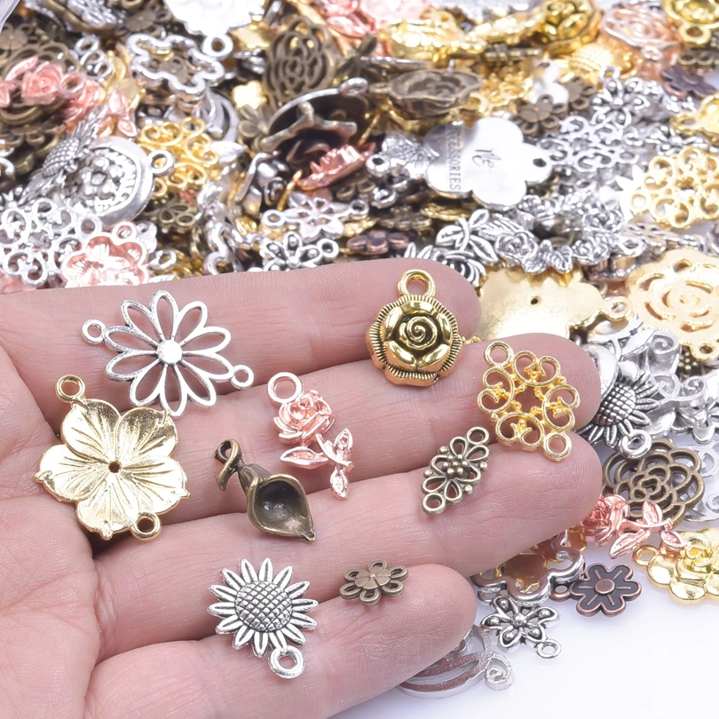 

Mix Styles Sakaru Flowers Charms Rose Daisy Sunflower Filigree Wraps Connnector Pendant For Necklace Bracelet Jewelry Making