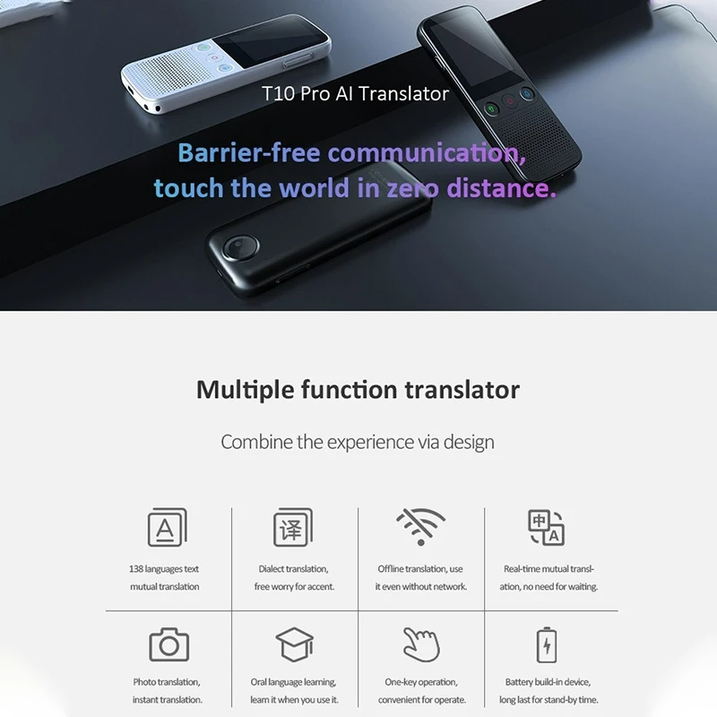 

2022 T10 PRO Portable Audio Translator 138 Language Smart Translator Offline In Real Time Smart Voice AI Voice Photo Translator