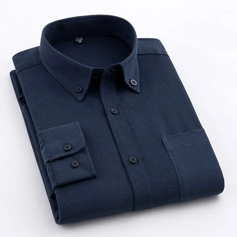 Spring and Autumn New Oxford Spinning Korean Shirt Men's Slim Casual Solid Color Square Neck Long Sleeve Men's Shirt