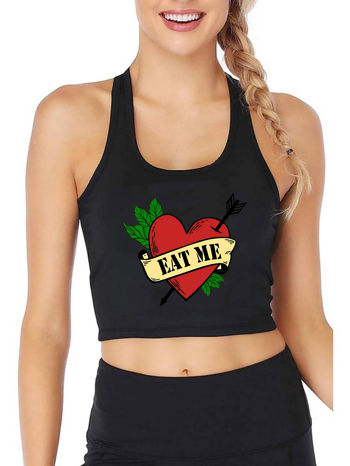 

Eat Me Heart And Arrow Love Graphical Sexy Slim Fit Crop Top Customizable Valentine's Day Lover Tank Tops Girl' Naughty Camisole