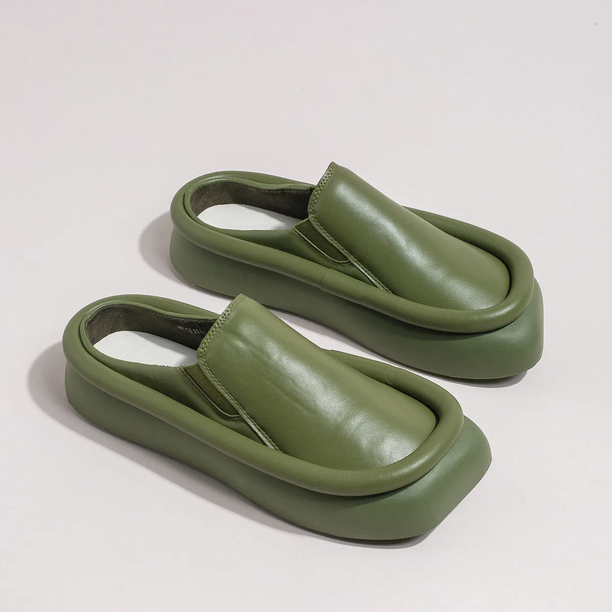 

Niche Green Soft Slippers Women Harajuku Style 2022 Summer New Design Square Head Comfortable Half Slippers Women