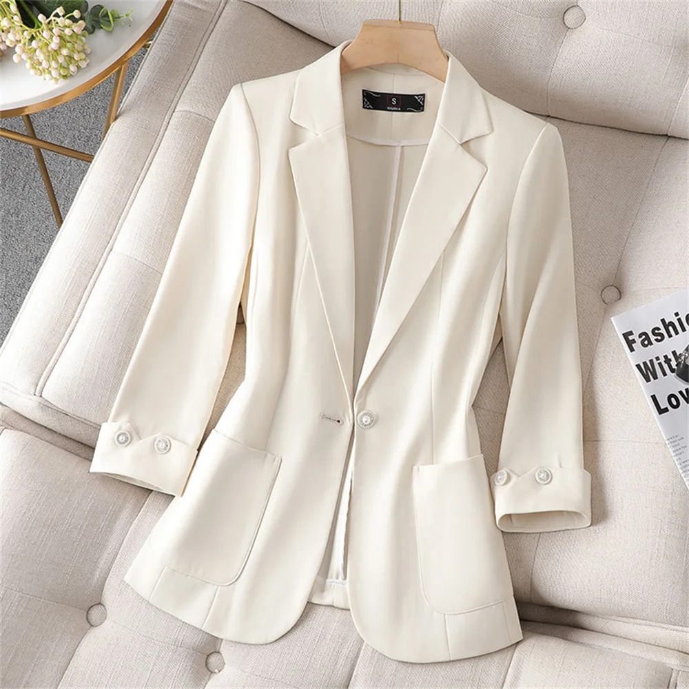 2023 Blazers Women Green Beige Black Korean Fashion Thin Tailored Single Button Coats Elegant Female Office Lady Formal Jacket