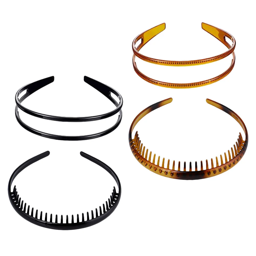 

4pcs Teeth Hair Hoops Shower Headdress Plastic Hair Band Toothed Headband