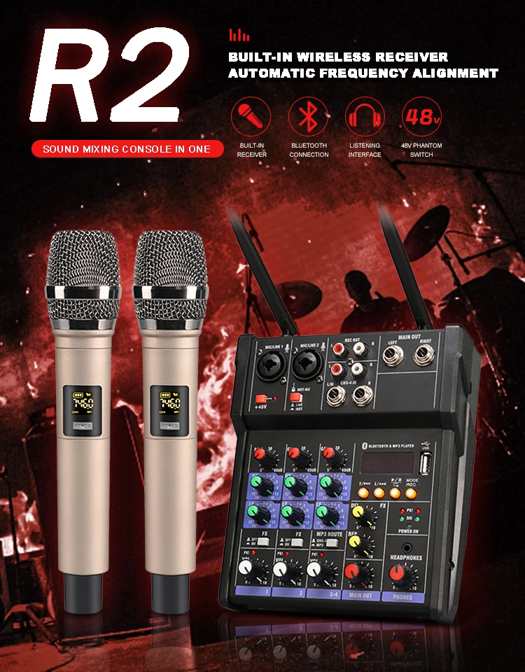 TKL 4-канальный аудио микшер консоль с беспроводным микрофоном смешивание звука с Bluetooth USB мини dj микшер