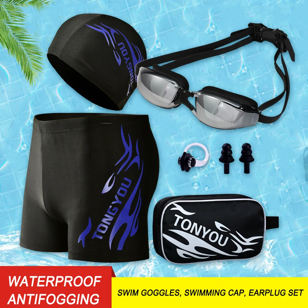 

Шорты для плавания, шапка, сумка для переноски, противотуманные плавательные очки с защитой от УФ-излучения, набор водонепроницаемых очков с затычками для мужчин и женщин