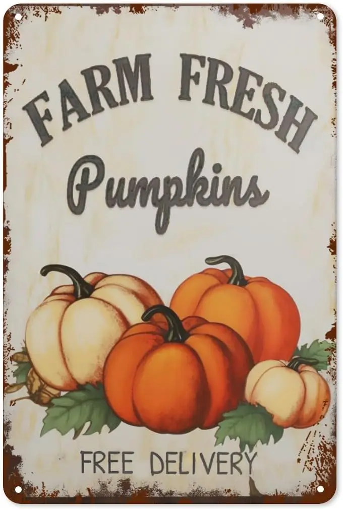Thnksgvng Dy Pumpkn Metl Tn Sgn Vntge Ретро lumnum Rustc Wll Декор для дома Ktchen Dnng Room 8x12 nch