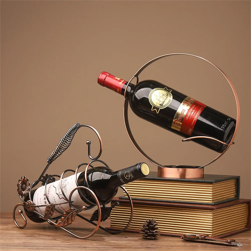 European Retro Wrought Iron Wine Rack Home Cabinet Porch Decor Portable Metal Sunflower Leaf Storage Holder |