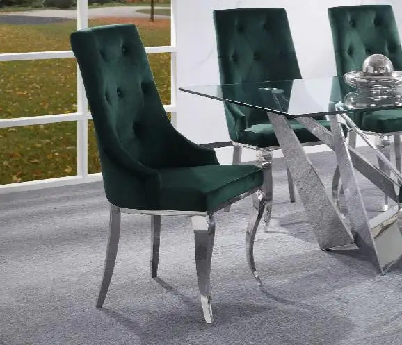 

Furniture Dekel Side Chair (Set-2), Green Fabric & Stainless Steel 70142