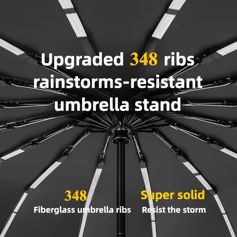 Усиленный 348 ребер, хранилище, складной автоматический зонт с черным покрытием, солнцезащитное УФ-защита UPF 50+, ветрозащитная ручка для защиты от дождя