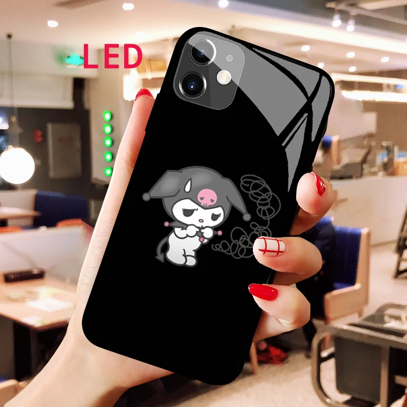

Kuromi Luminous Tempered Glass phone case For samsung note 20 21 22 FE Pro ultre plus Luxury Fashion LED Backlight Cool cover