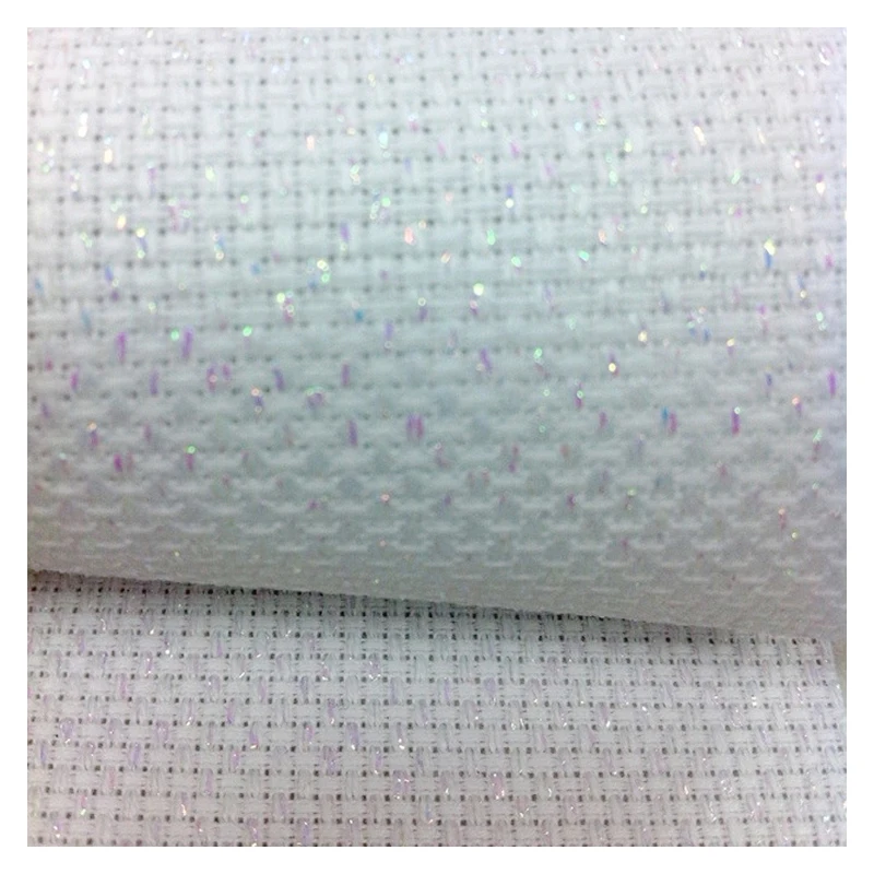 Amishop Top Quality Shining White 11CT 11ST 14ST 14CT Cross Stitch Canvas Fabric White Sparkle Shiny Silver Flash