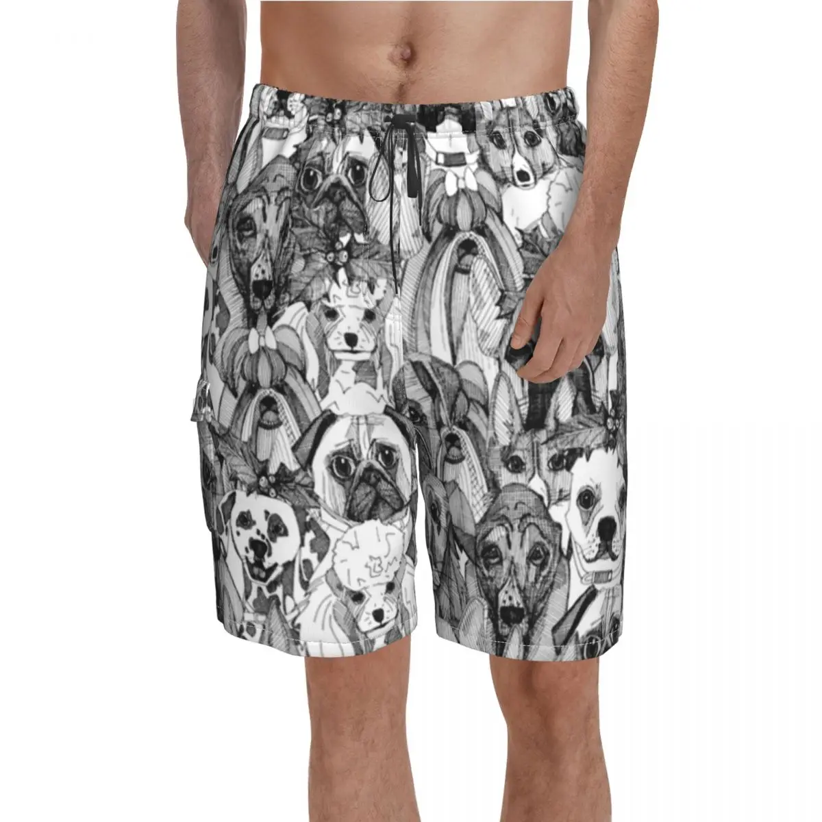 

Christmas Dog Print Board Shorts Abstract Dog Art Beach Shorts Elastic Waist Pattern Custom Swim Trunks Plus Size