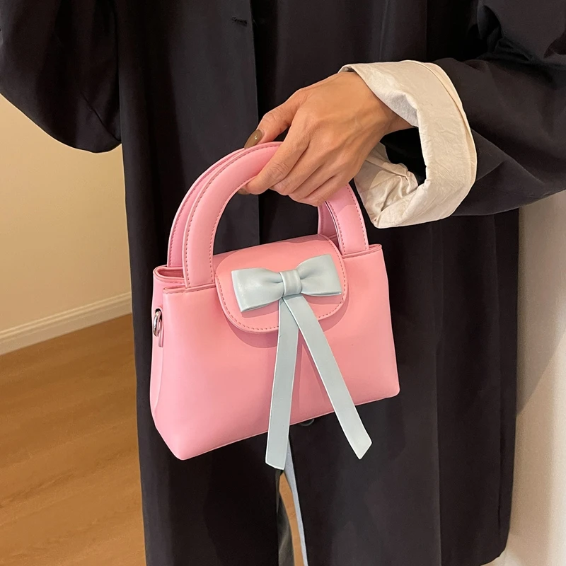 Модные однотонные Сумки из искусственной кожи с бантом и верхними ручками 2024