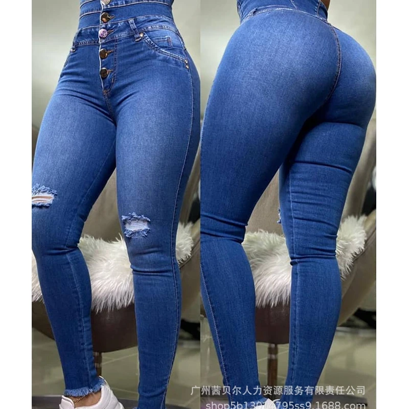 

Женские джинсы, демисезонные рваные джинсы, женские однобортные джинсы с высокой талией, уличная одежда, винтажные джинсовые брюки-каранда...