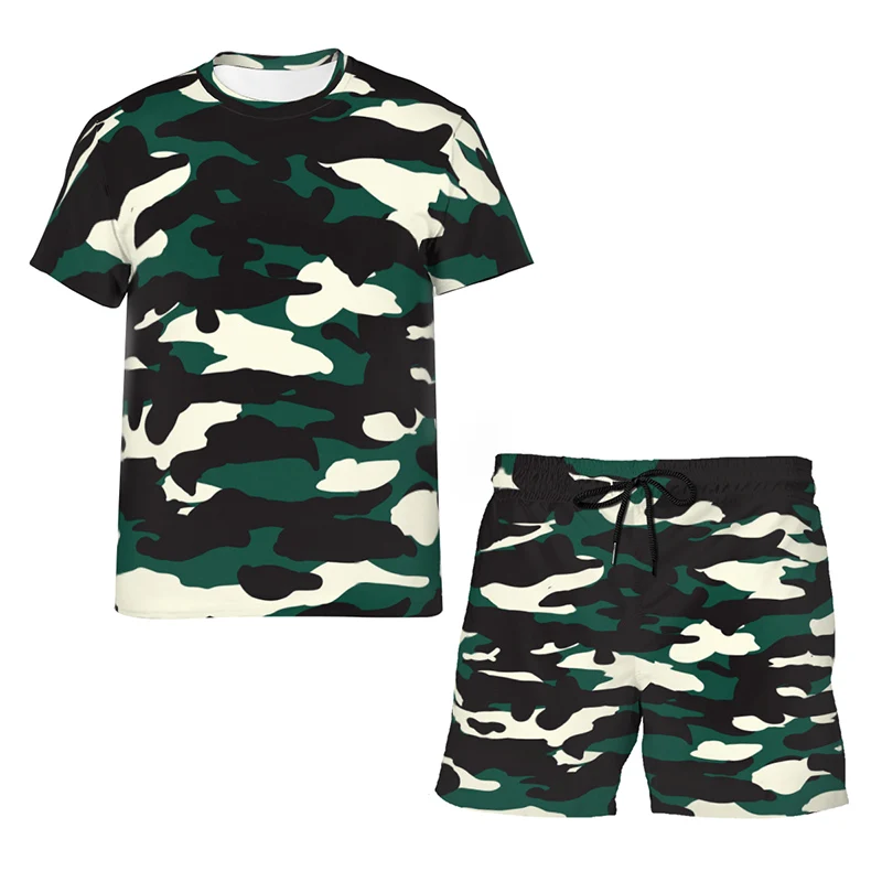 Футболка и шорты камуфляжные для мужчин женщин Классический Повседневный модный