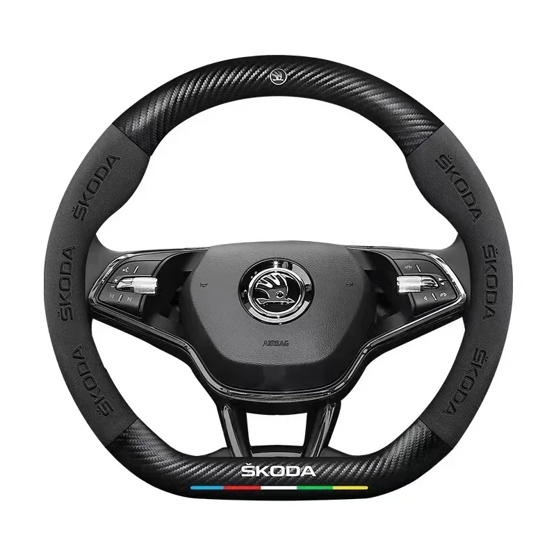 Фото Для Skoda VRS Octavia a5 Kodiaq Karoq Kamiq Scala Superb Yeti Fabia ENYAQ Citigo автомобильный противоскользящий чехол на руль из углеродного волокна №5