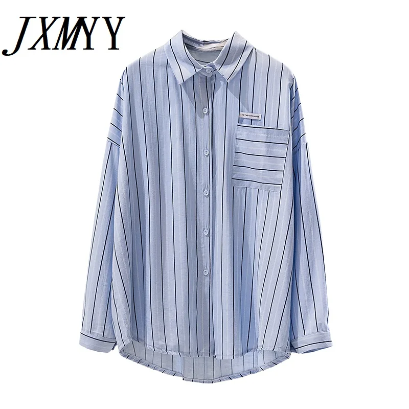 

JXMYY Модная рубашка в Вертикальную Полоску женский дизайн чувственная нишевая Коллекция весна-осень 2022 многослойный топ с длинными рукавами...