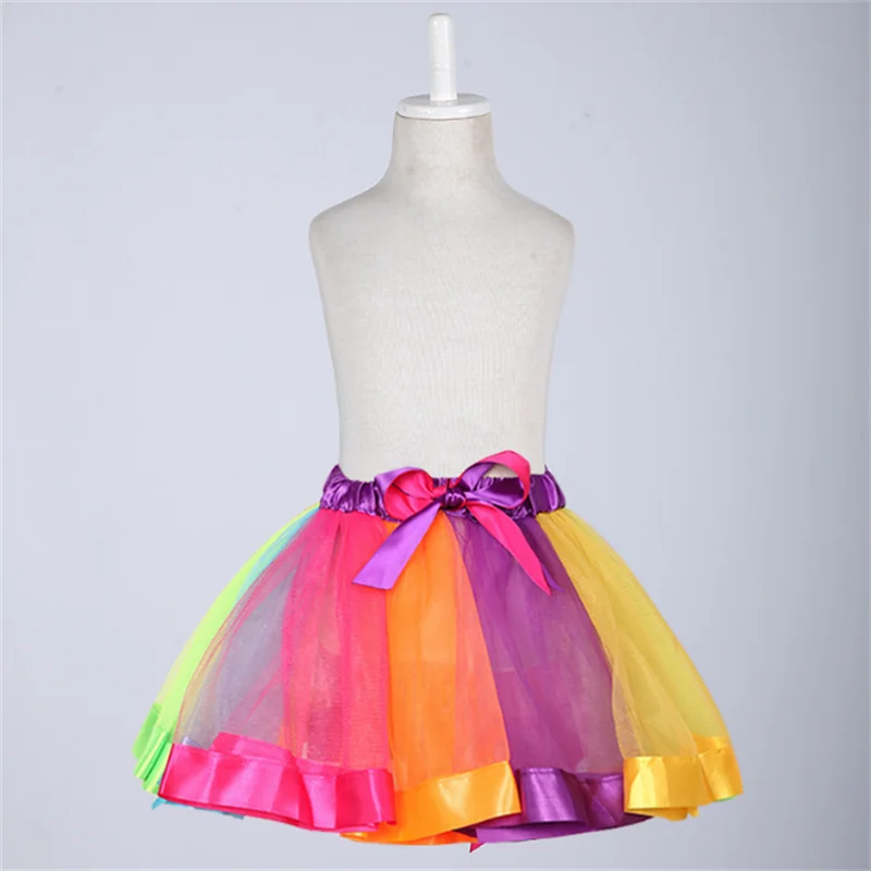 

Rainbow Color Children's Dance Clothing Summer Girls Gauzy Elastic Waist Ballet Skirt 2023