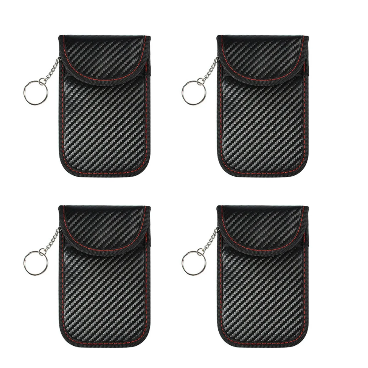 

4-Piece Carbon Fiber Black Rfid Car Remote Control Key Bag, Small Size, Double-Layer Signal, Anti-Theft