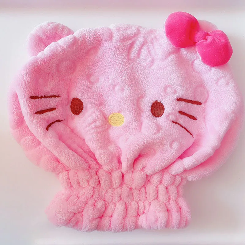 

HelloKittys My Melody Dry Hair Cap Kawaii Sanrio Cartoon Girl Heart Coral Fleece Quick Dry Cap Absorbent Towel Gift for Girls